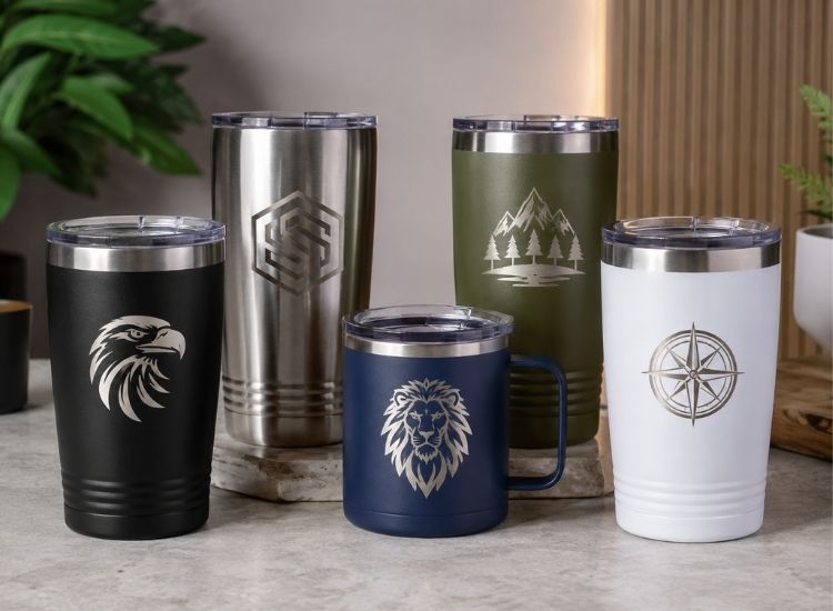 Laser-marked appearance on suitable tumblers